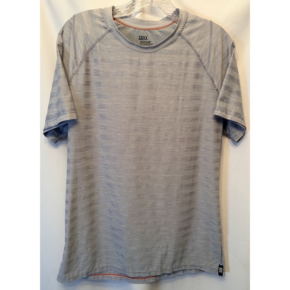 Saxx Size Medium DropTemp Cooling Mesh Crew Short Sleeve Shirt Mid Gray Heather